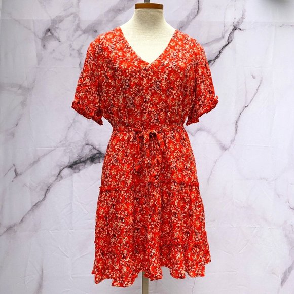 Urban Girl Boho 90s Floral Peasant Dress NWT SZ L  Orange - Picture 1 of 11